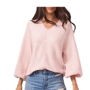 1. State light, pink balloon, sleeved blend sweater size medium.